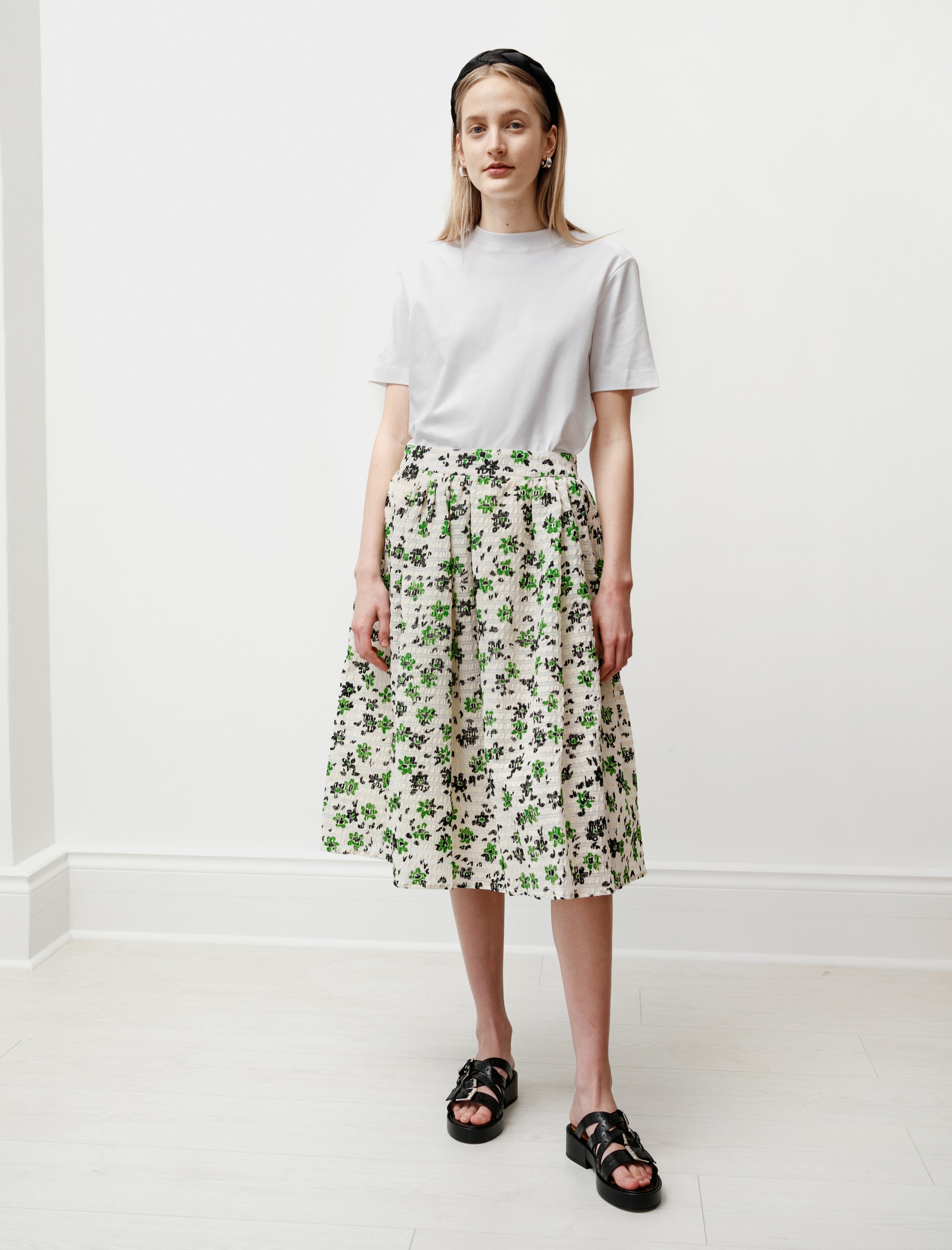 Shrimps Wade Gathered Skirt Green/Cream