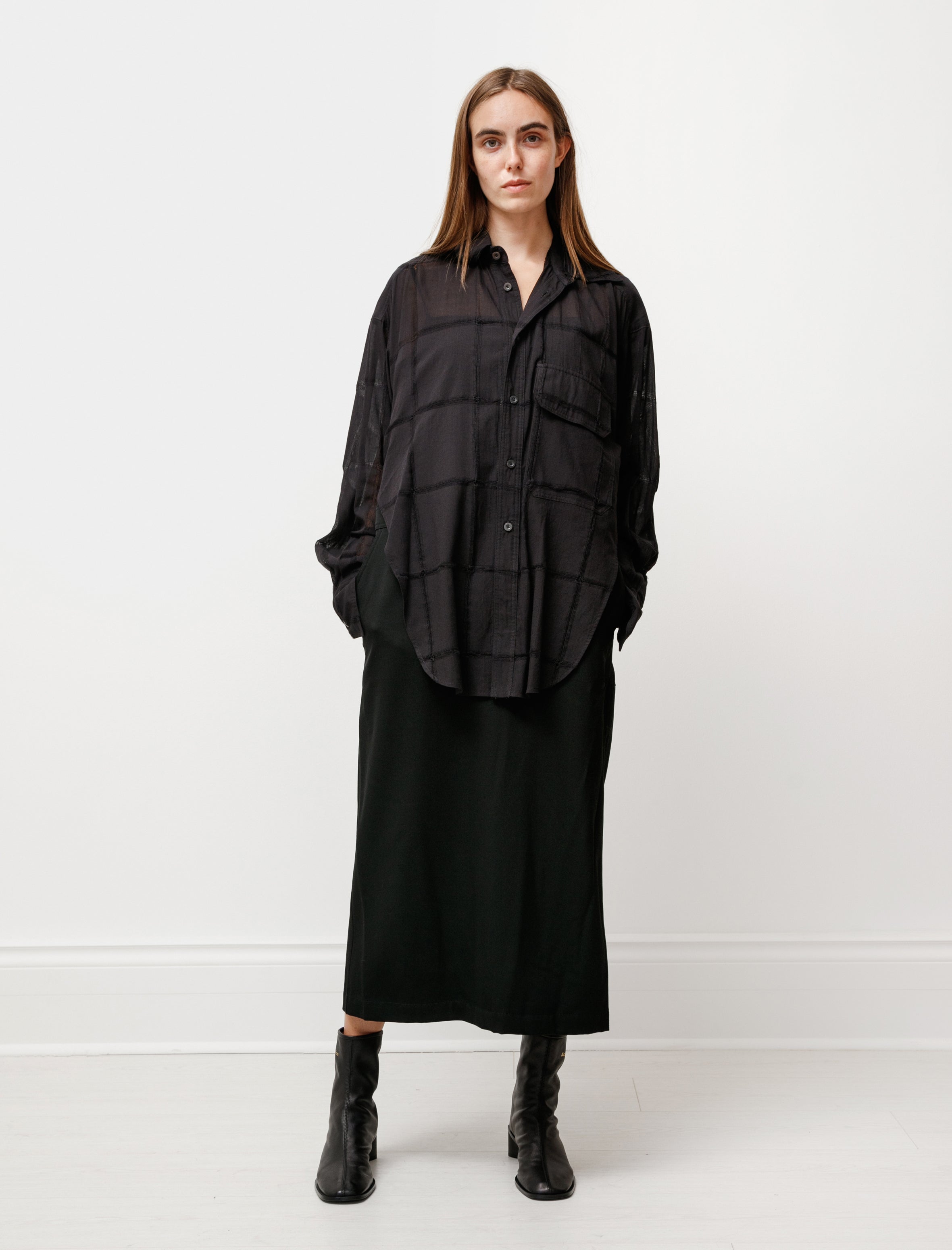 Y's by Yohji Yamamoto Layered Camisole Zip Dress Black