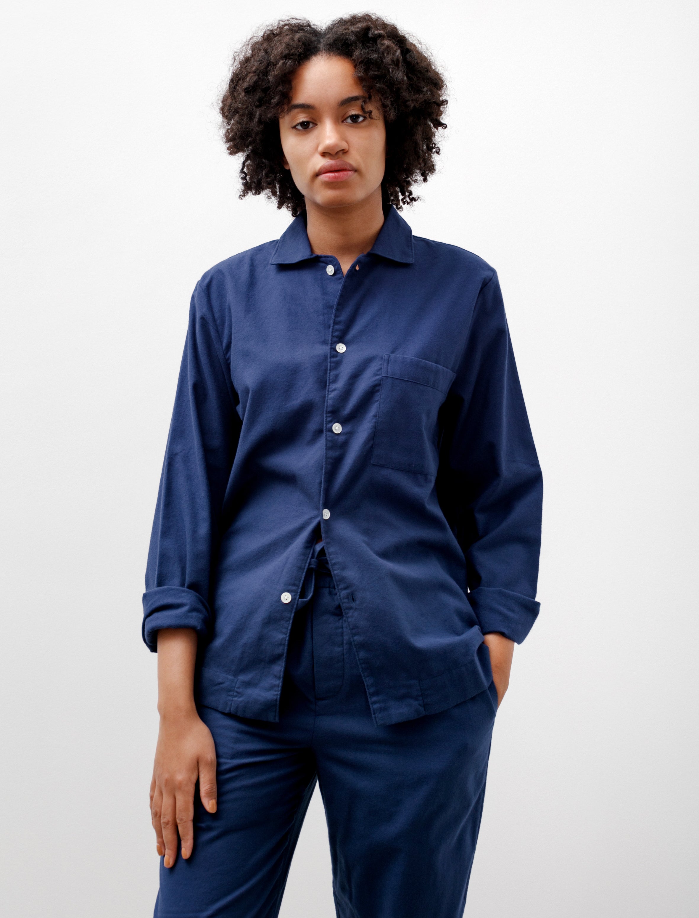 Tekla Flannel Pyjamas Shirt Silent Blue