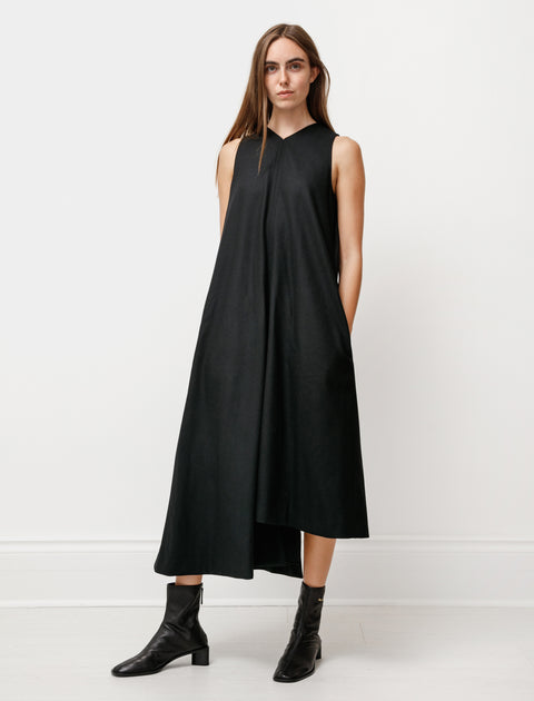 Y's by Yohji Yamamoto Asymmetrical Pressed Wool Dress Black
