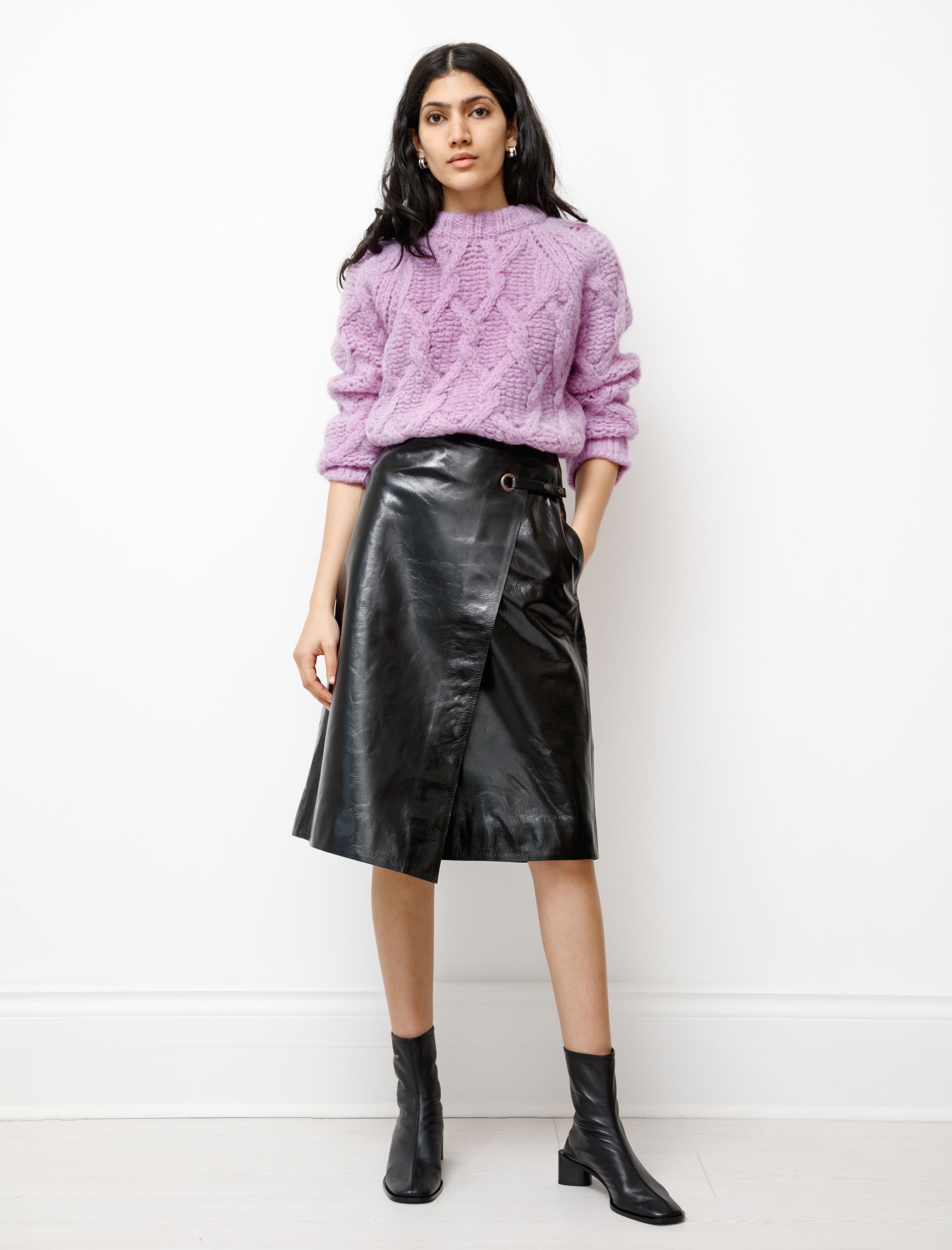 Acne Studios Leather Wrap Skirt Chocolate Brown