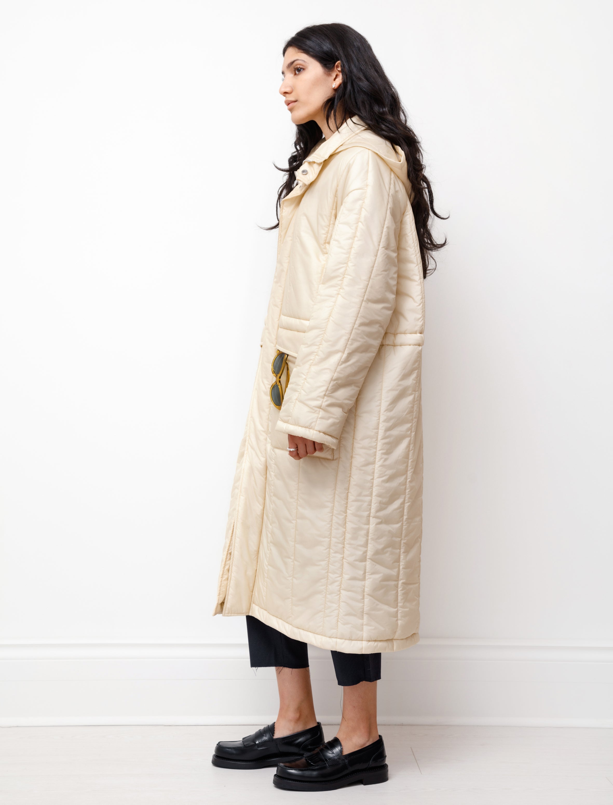 Auralee Super Light Airy Nylon Padded Coat Ivory