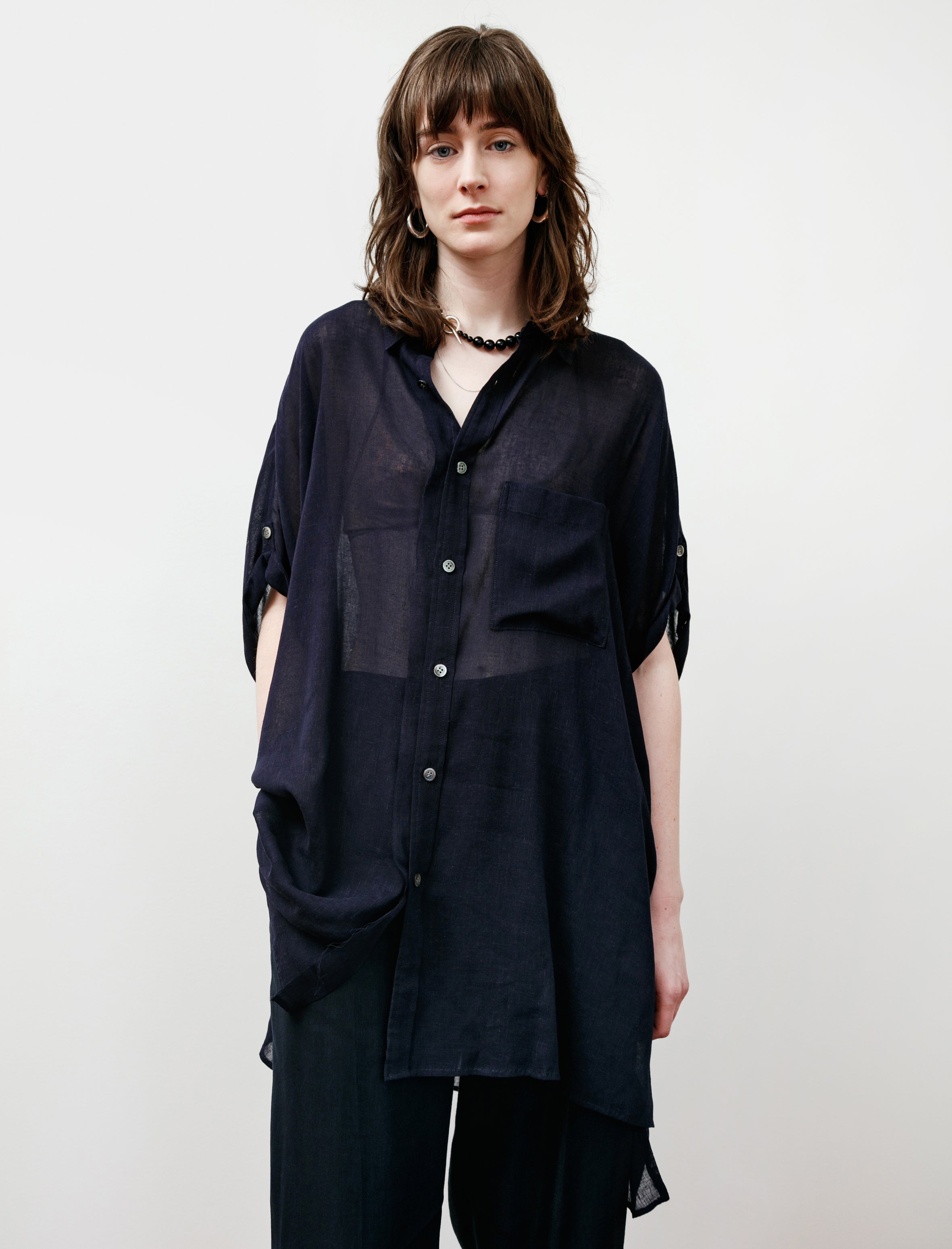 Y's by Yohji Yamamoto Cotton Gauze Maxi Shirt Navy