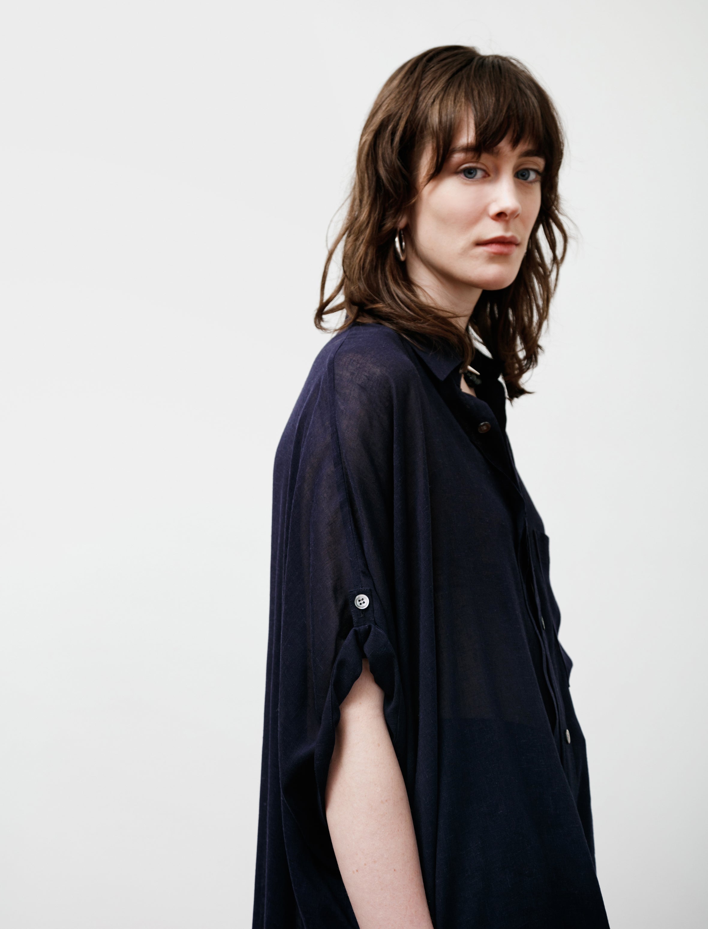 Y's by Yohji Yamamoto Cotton Gauze Maxi Shirt Navy