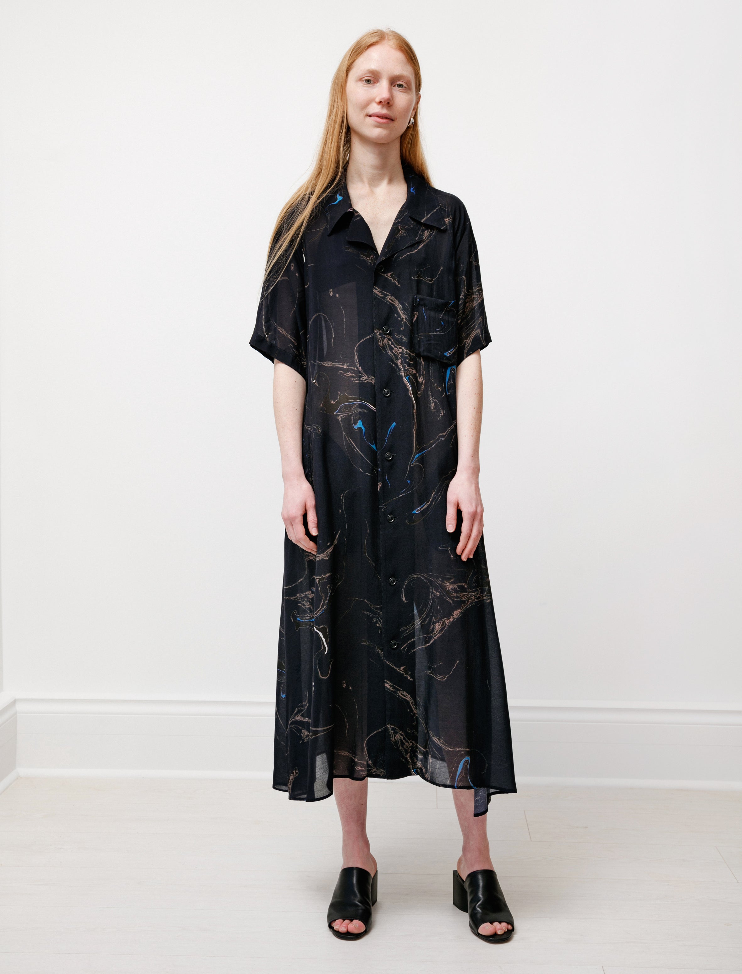Y's by Yohji Yamamoto Marble Print Shirtdress