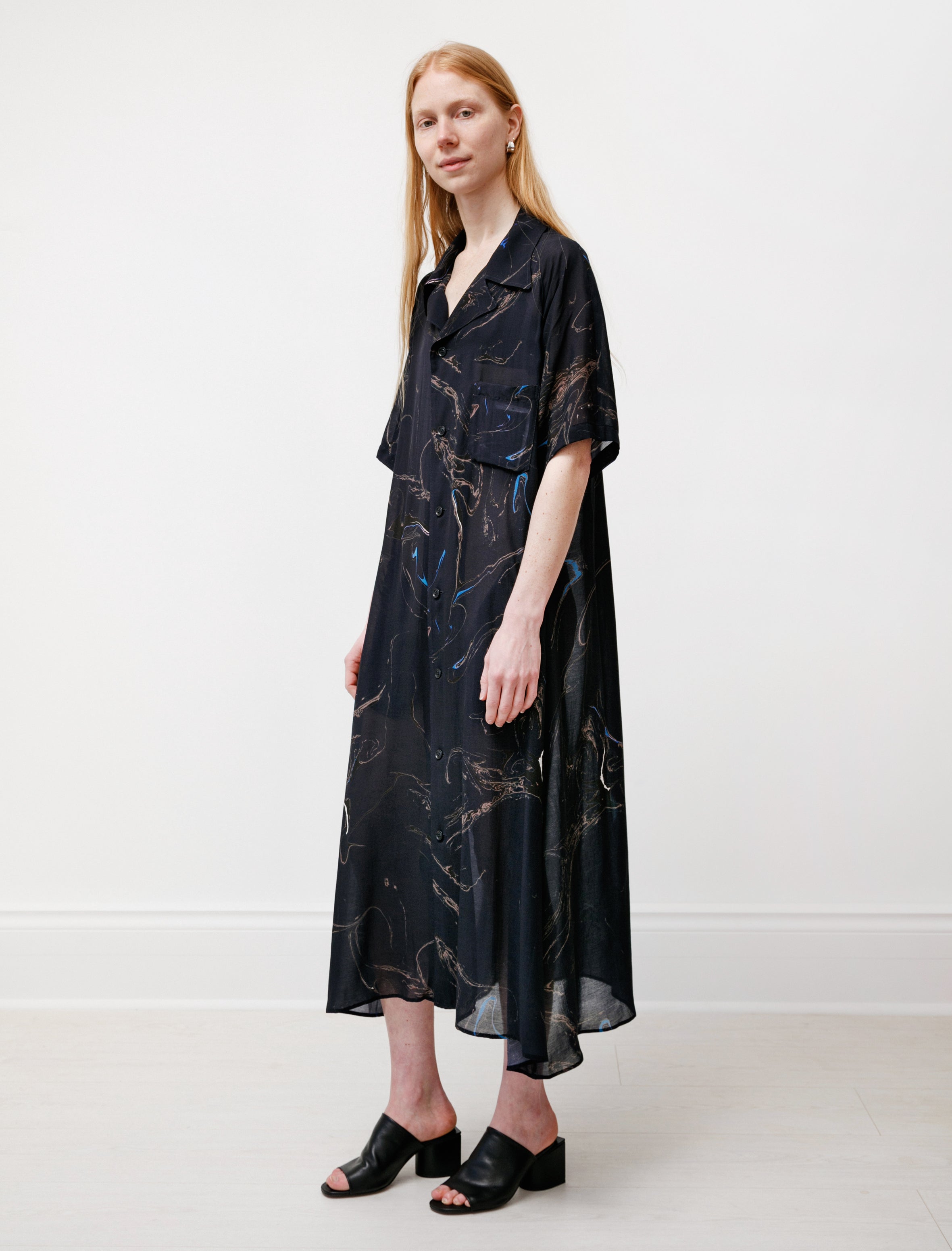Y's by Yohji Yamamoto Marble Print Shirtdress