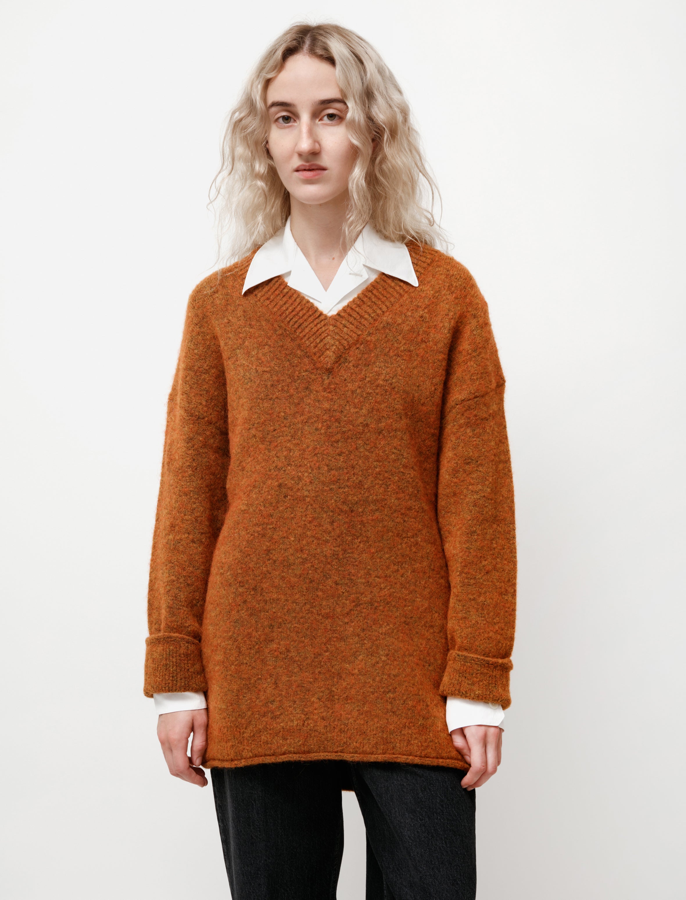 Acne Studios Womens Fluffy Alpaca V-Neck Pumpkin Orange