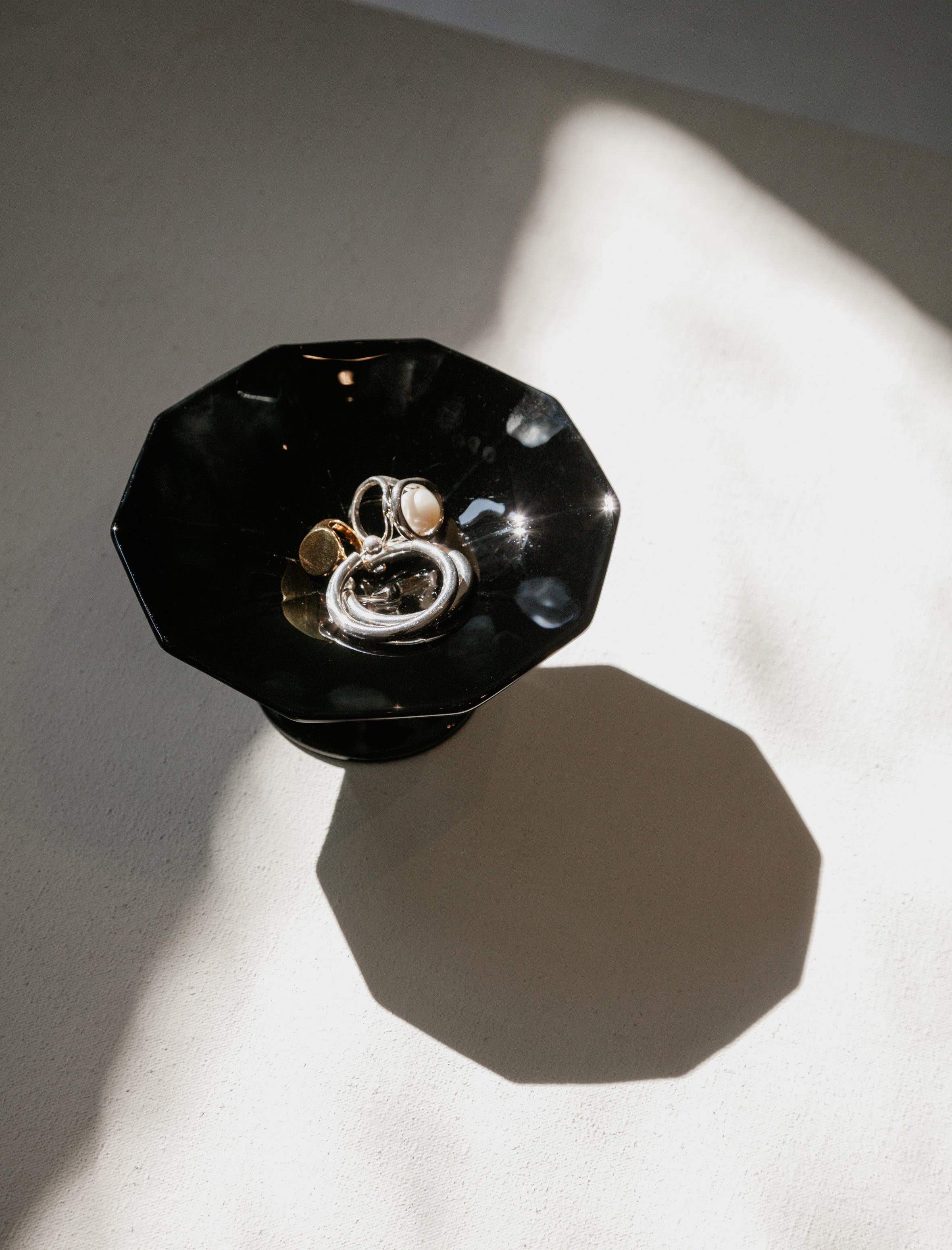 Found Deep Black Glass Pedestal Dish