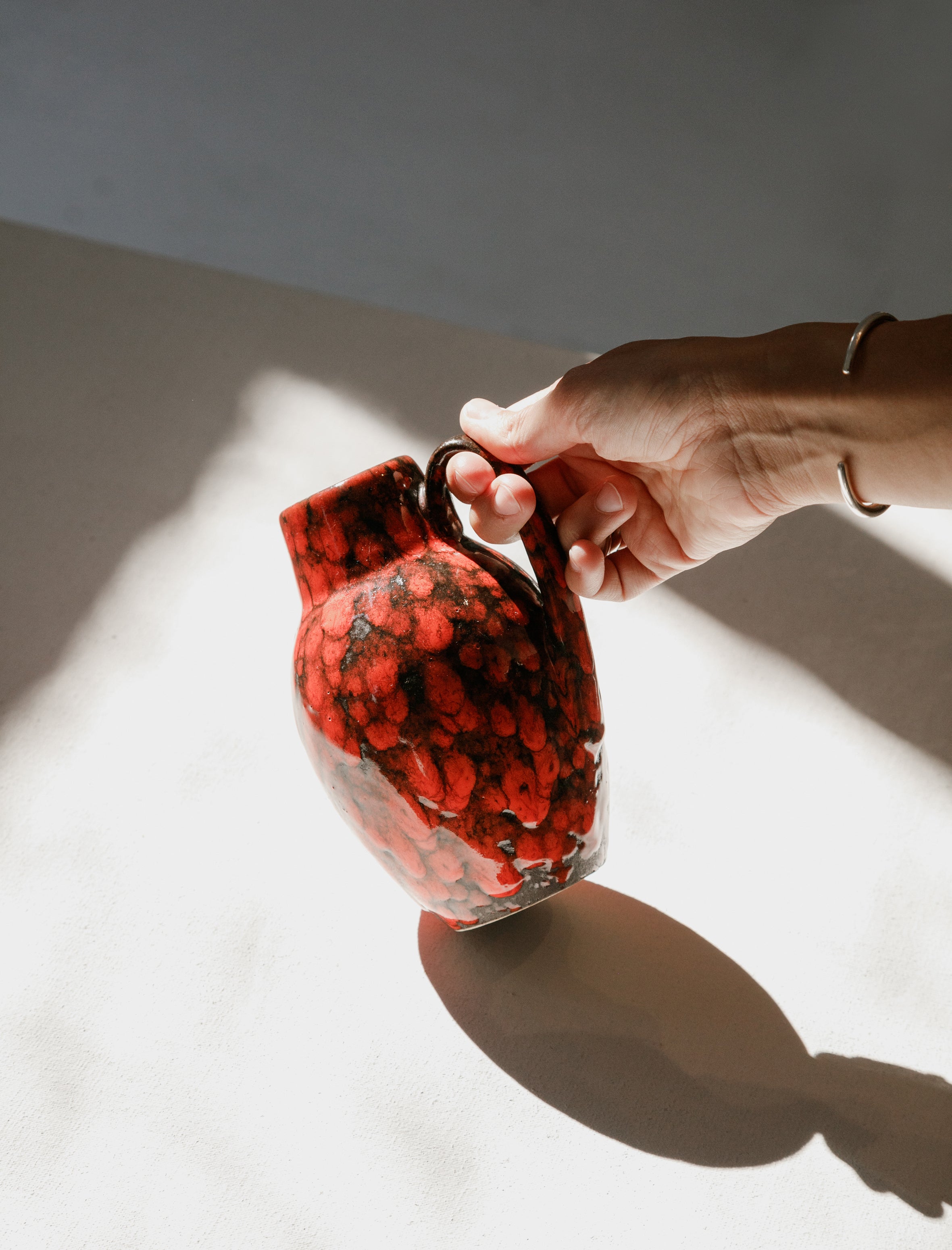 Found by Neighbour German Fat Ceramic Urn Lava Red