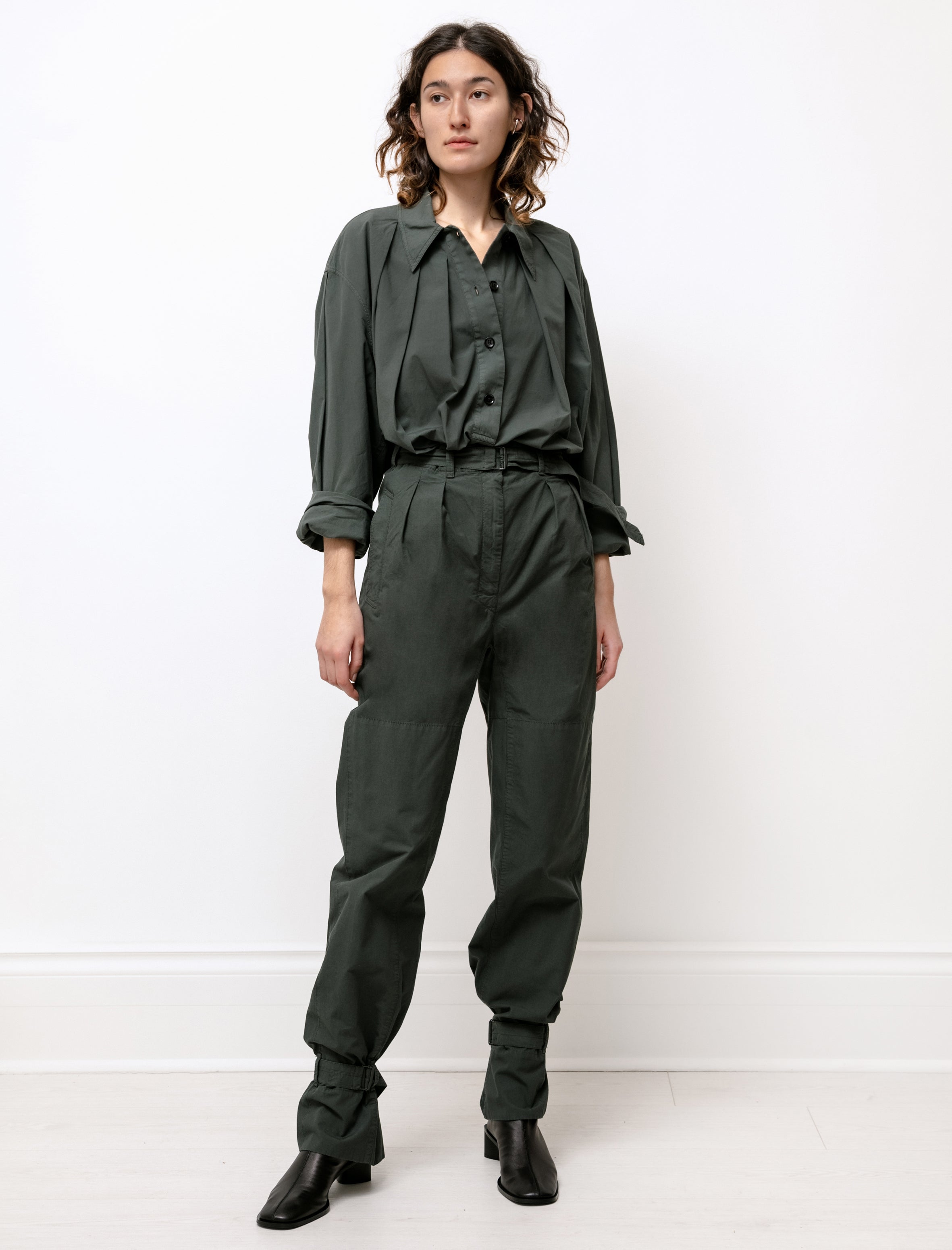 Lemaire Pleated Pants with Straps Deep Forest