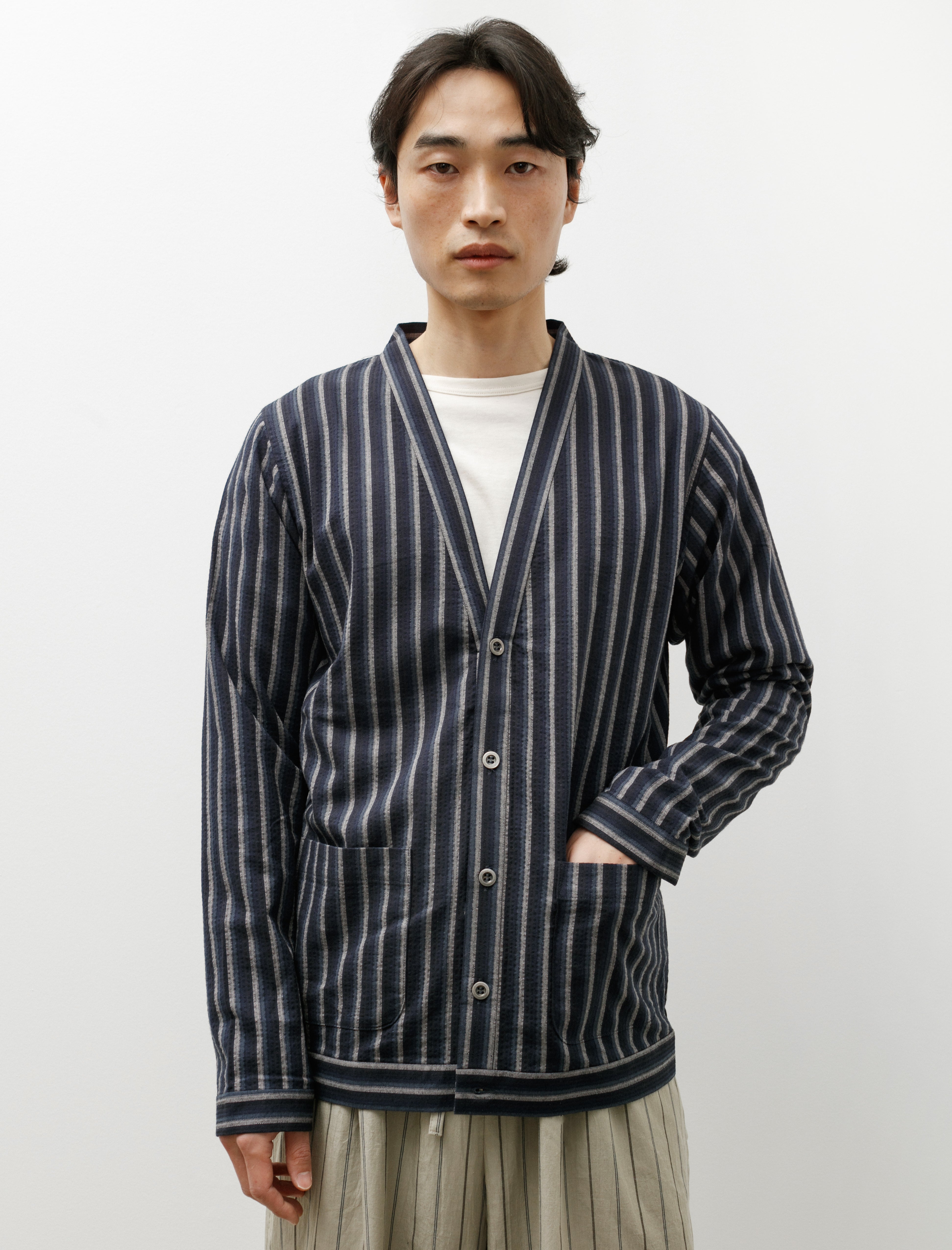 Frank Leder Blue Stripe Woven Cardigan