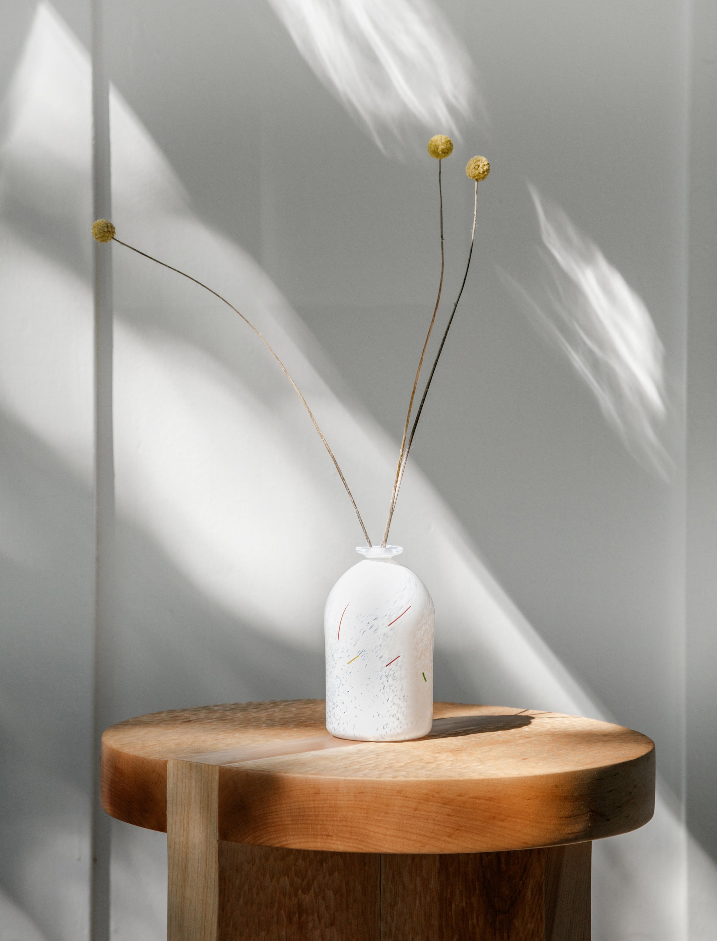 Found by Neighbour Tall White Bud Vase with Streaks