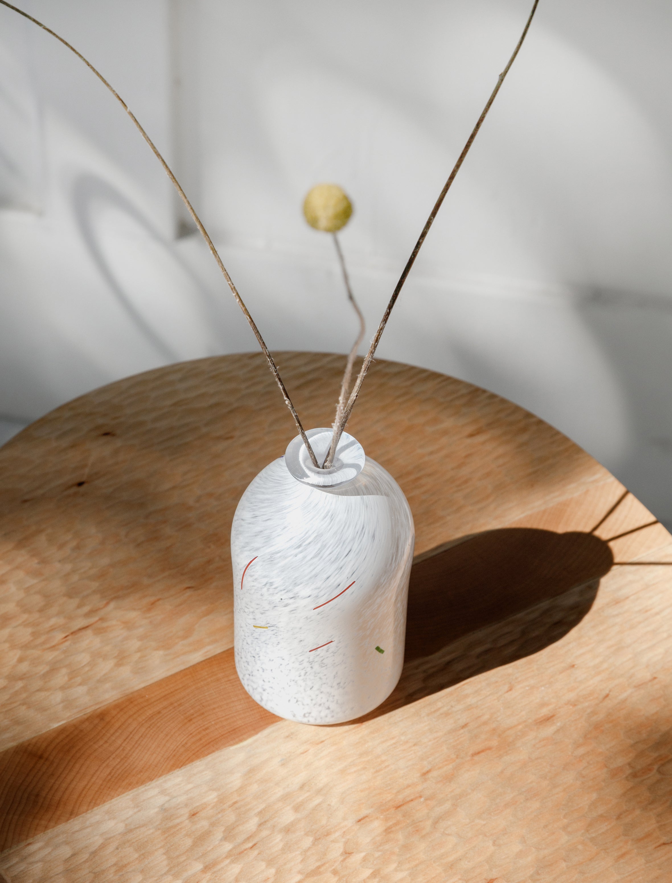 Found by Neighbour Tall White Bud Vase with Streaks