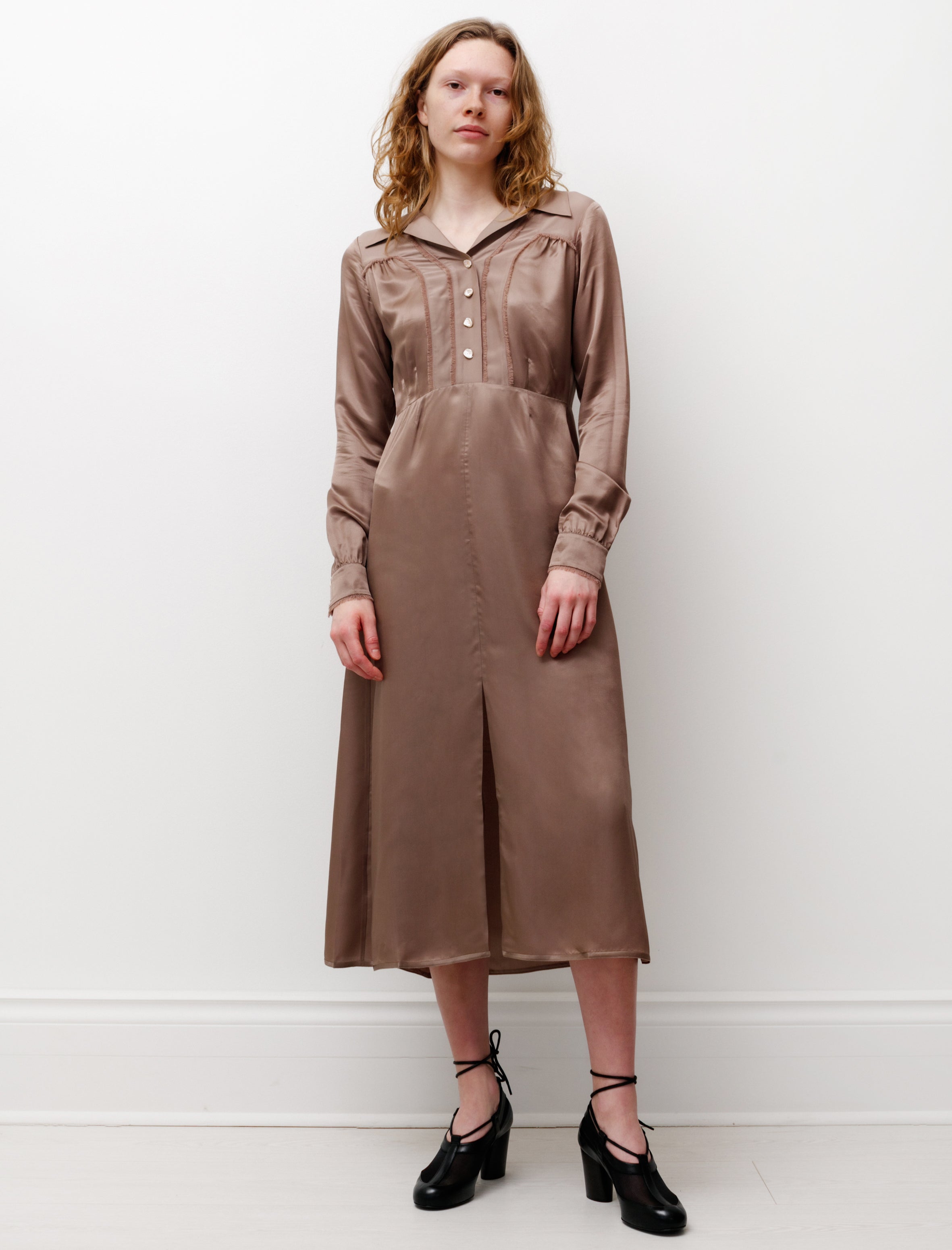 Acne Studios Satin Long Sleeve Dress Mink