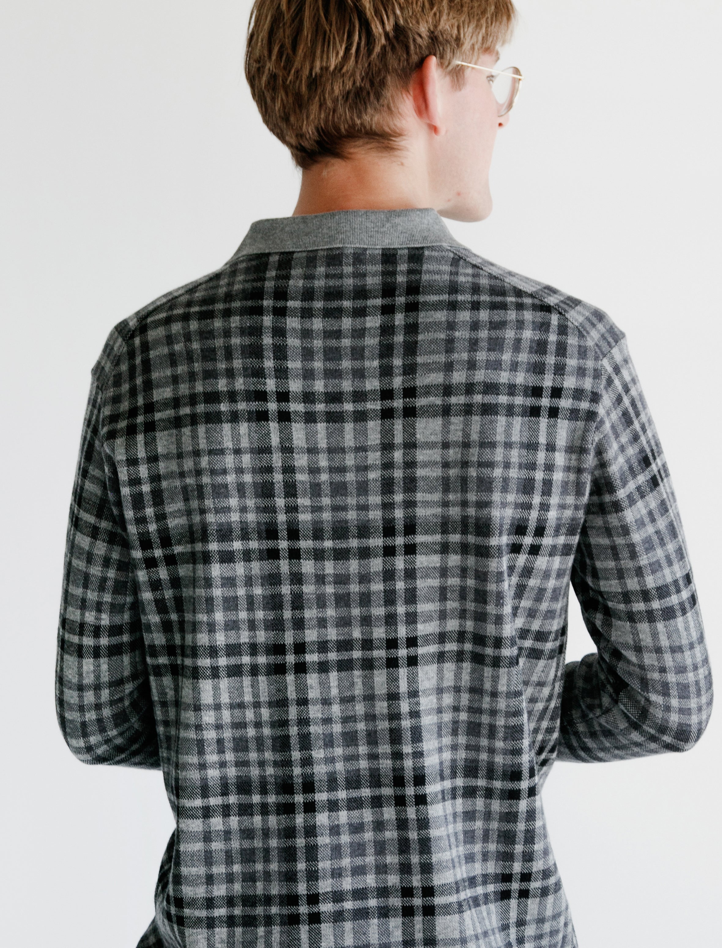 LS Merino Polo Charcoal Plaid