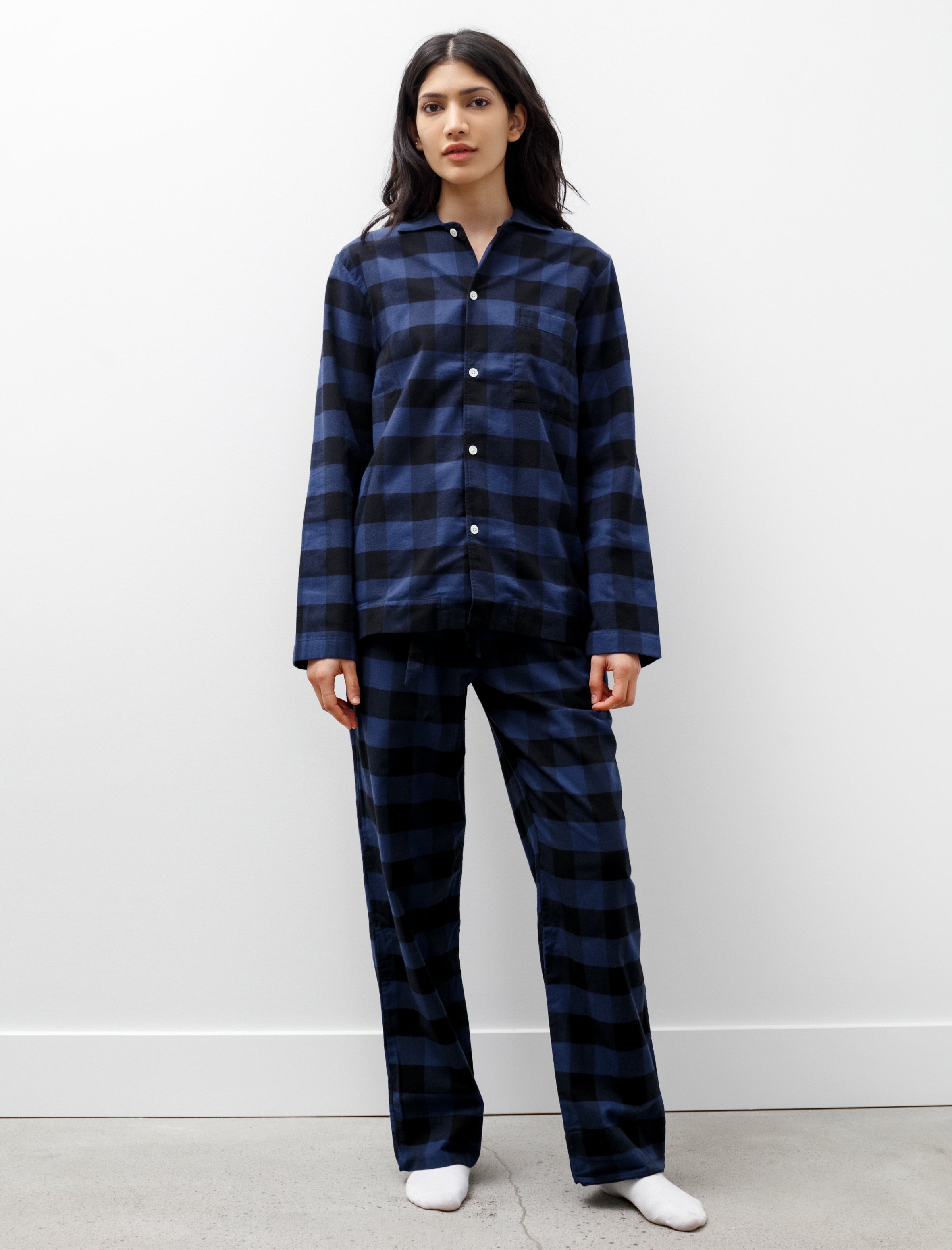 Tekla Flannel Pyjama Pants Gingham Blue