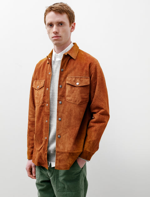 orSlow Leather Army Shirt Brown Suede