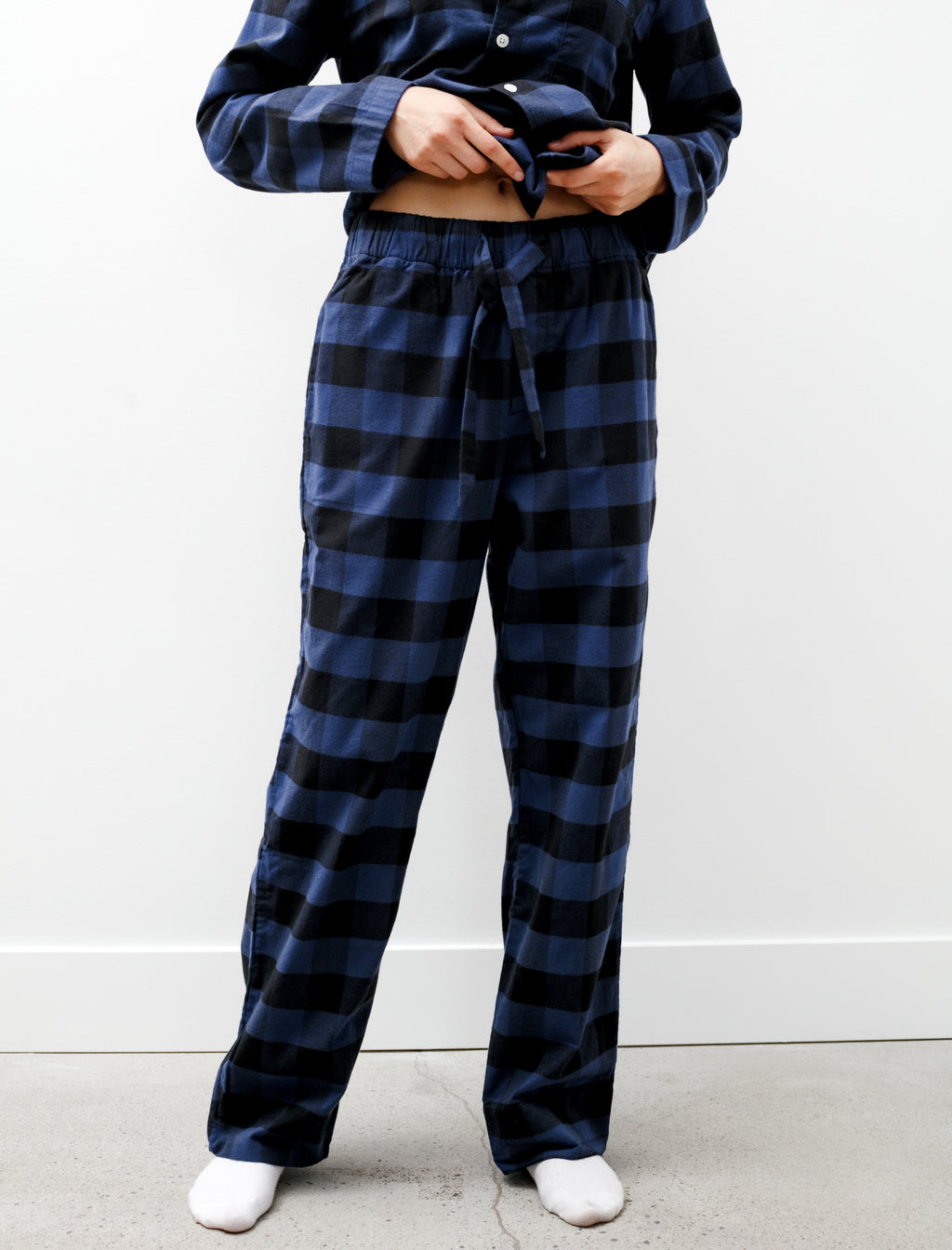 Tekla Flannel Pyjama Pants Gingham Blue - Neighbour