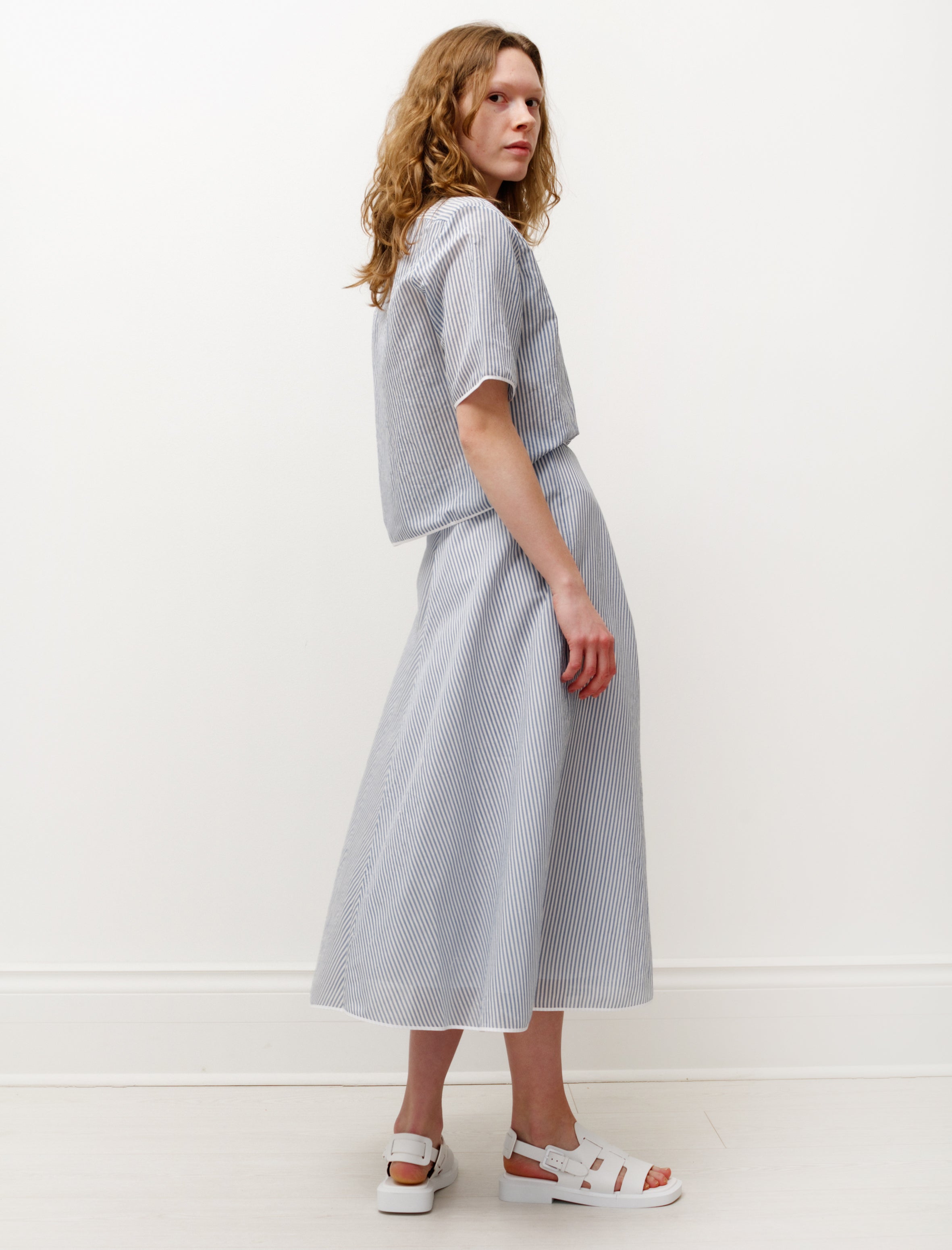 Sara Lanzi Bias Skirt Organza Blue/White Stripes