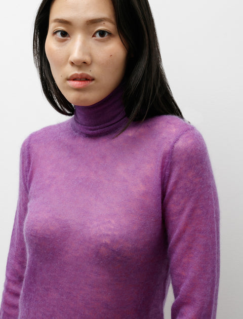 Kid Mohair Sheer Knit Turtle Purple