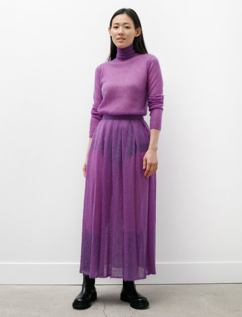 Auralee Kid Mohair Sheer Knit Pleated Skirt Purple