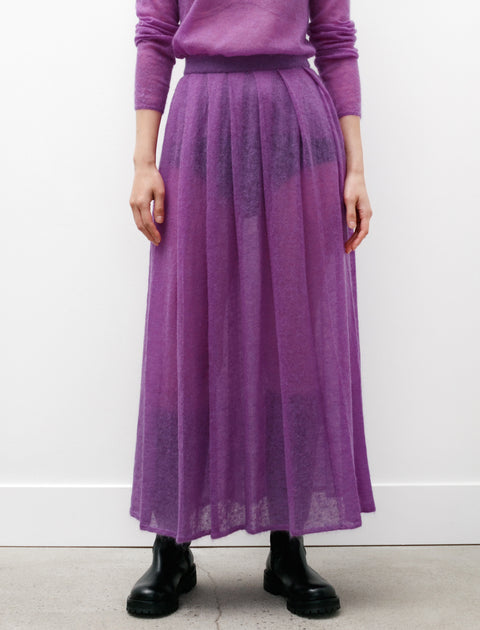 Auralee Kid Mohair Sheer Knit Pleated Skirt Purple