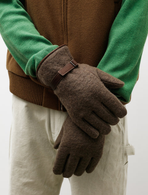 Auralee Brushed Alpaca Wool Melton Gloves Dark Olive