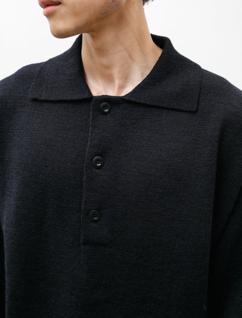 Margaret Howell MHL Oversized Knitted Polo Dry Wool Ink