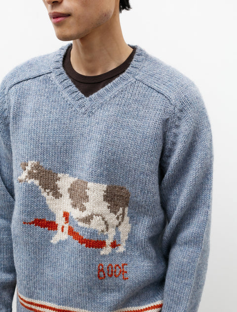 Bode Cattle Sweater Blue