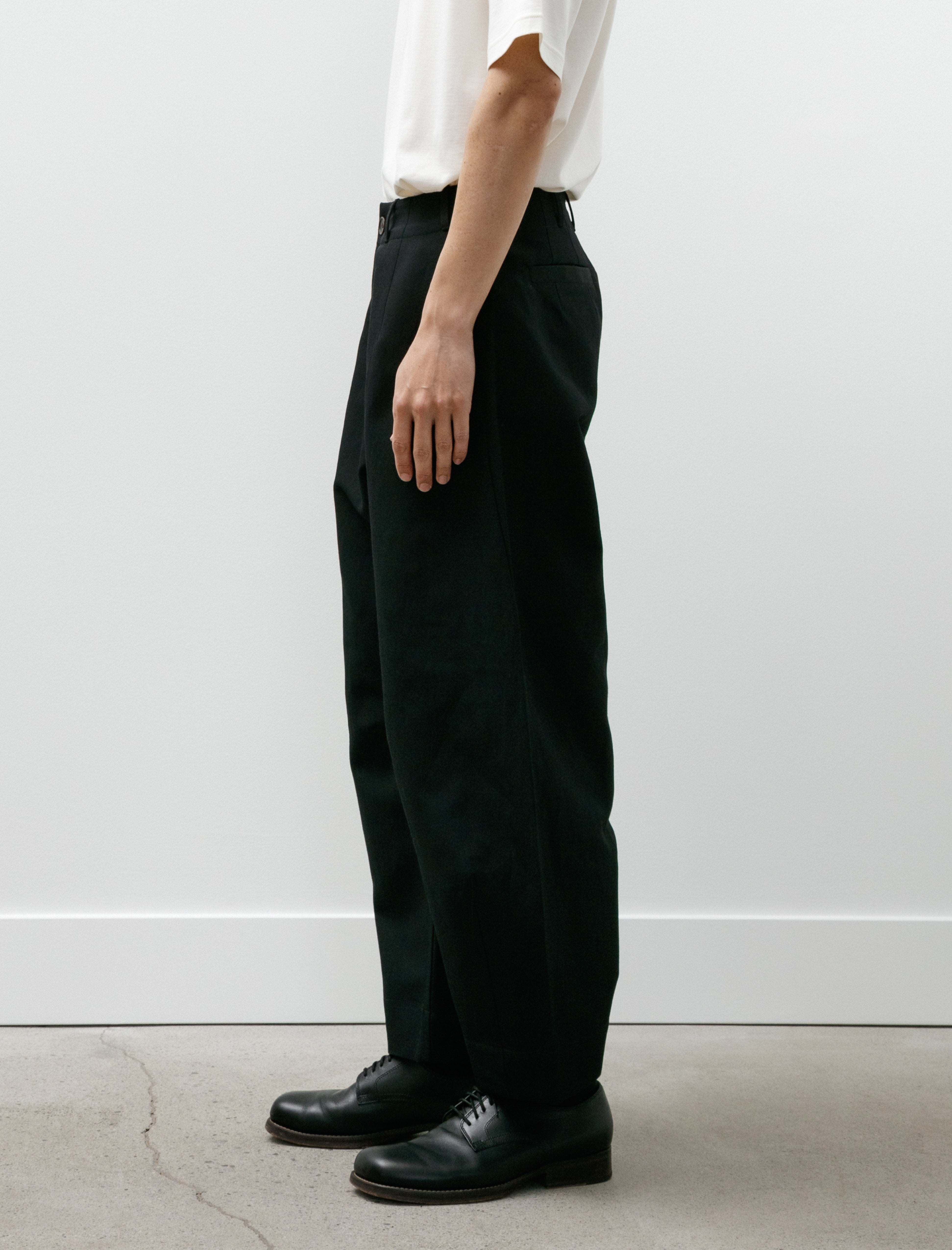 Unkruid Baggy Pants Black Wool Washi Twill