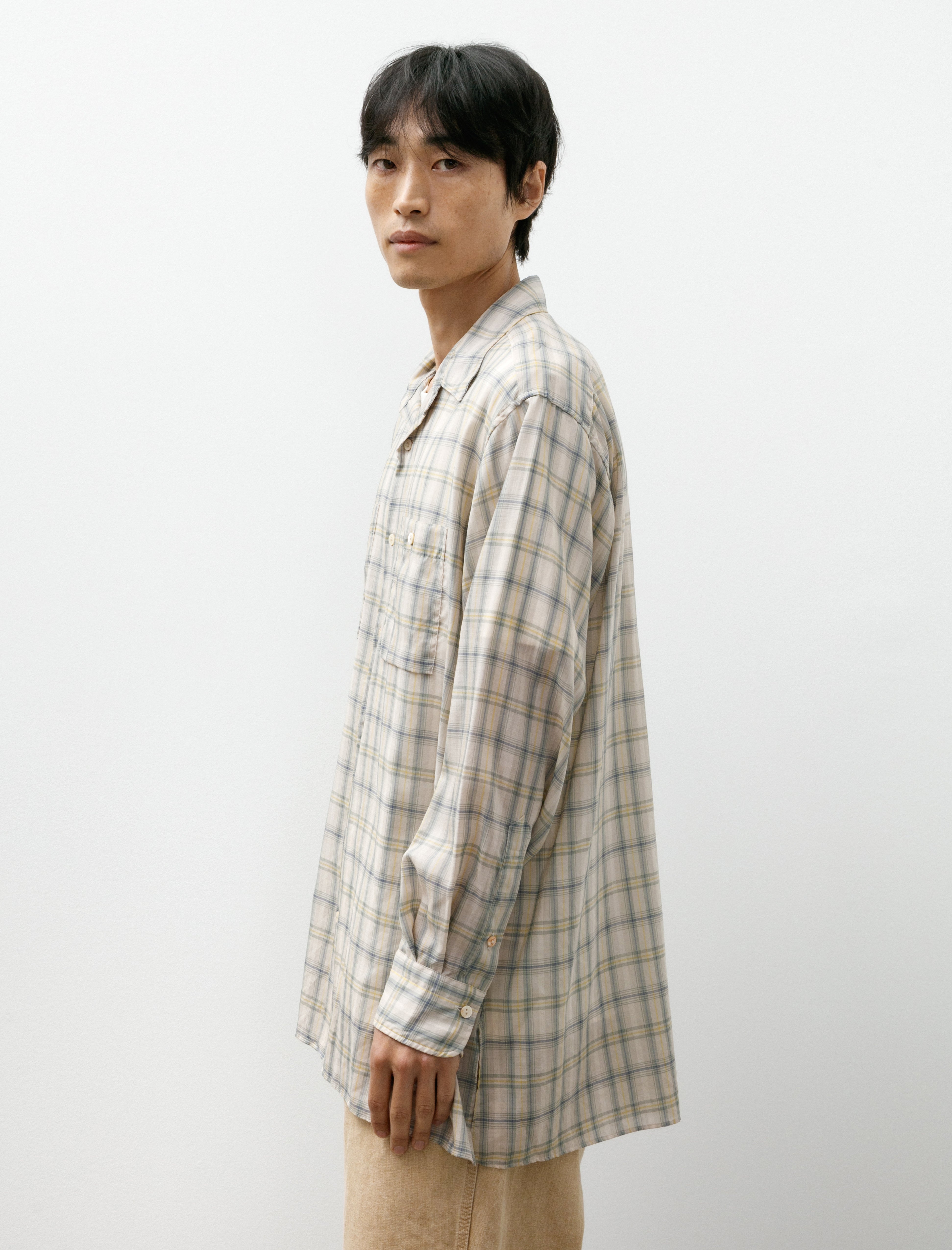 Maatee & Sons Work Shirt Check Fade Ivory