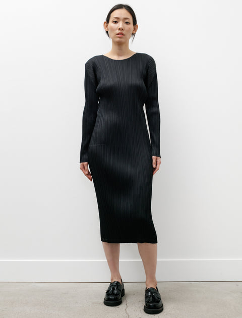 Pleats Please by Issey Miyake Long Sleeve Straight Dress Black
