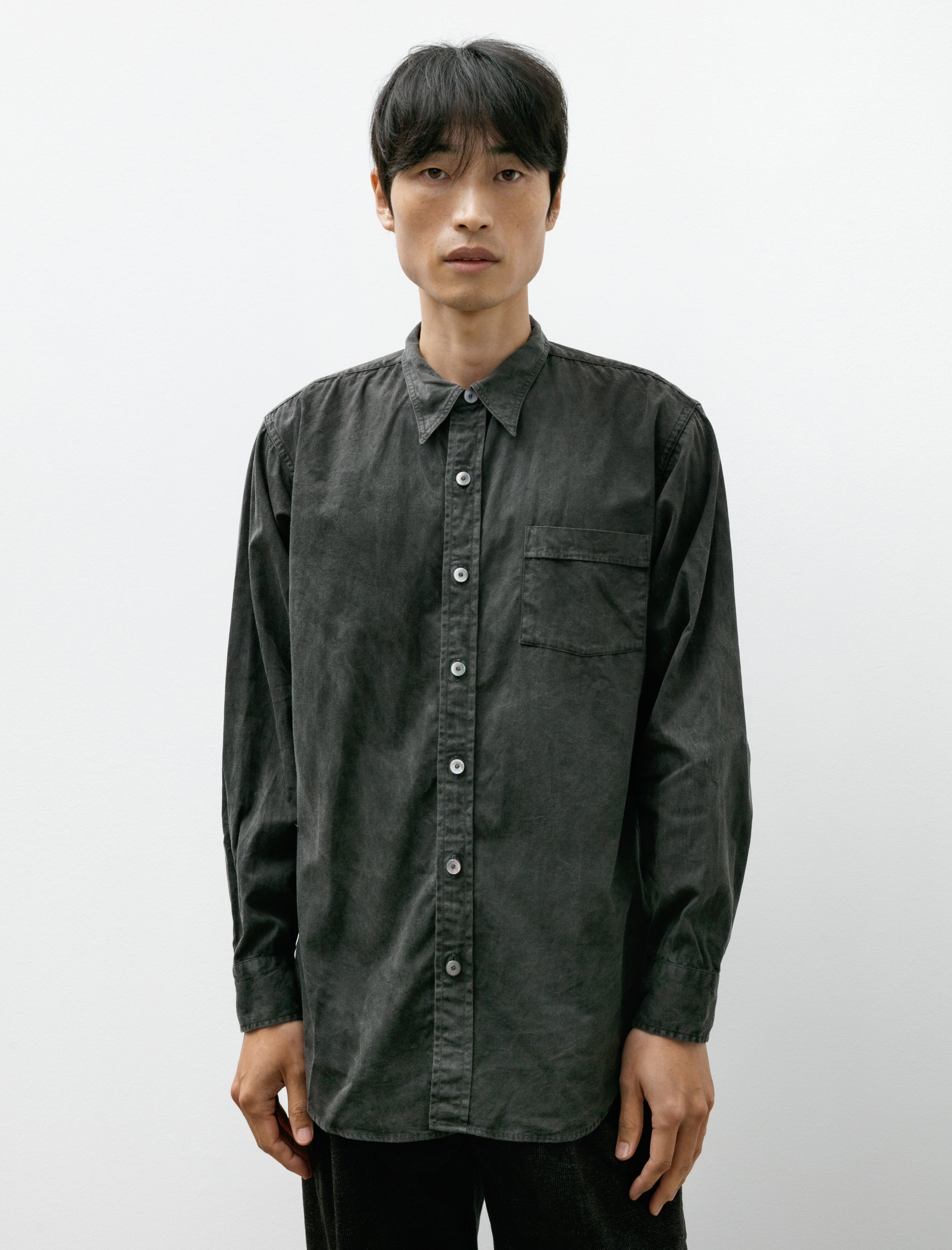 Taiga Takahashi Lot 106 Narrow Collar Shirt Sumi Dyed Black