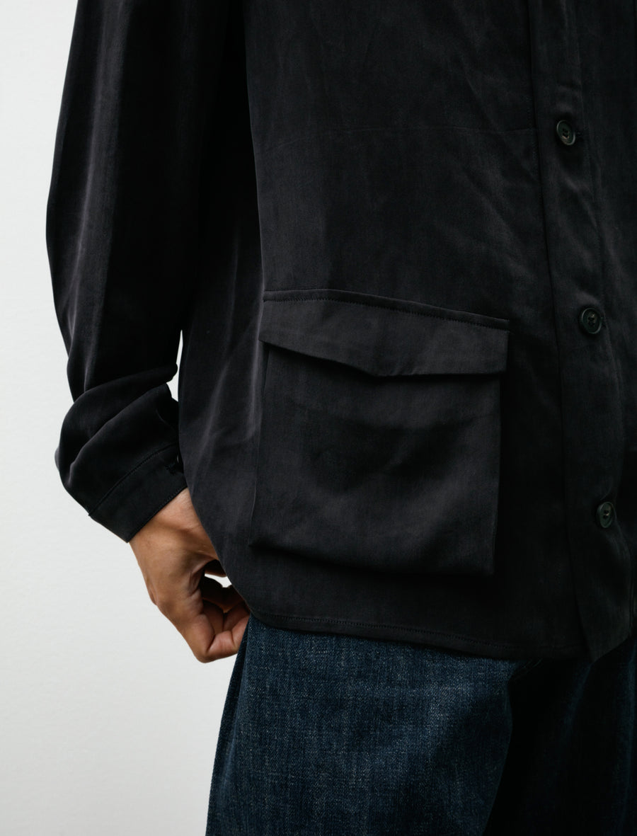 Le Villaret Over Shirt Vintage Silky Cupro Black - Image 5