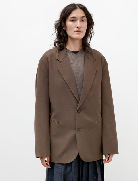 Cristaseya Oversized Blazer with Pleats Crepe Wool Brown