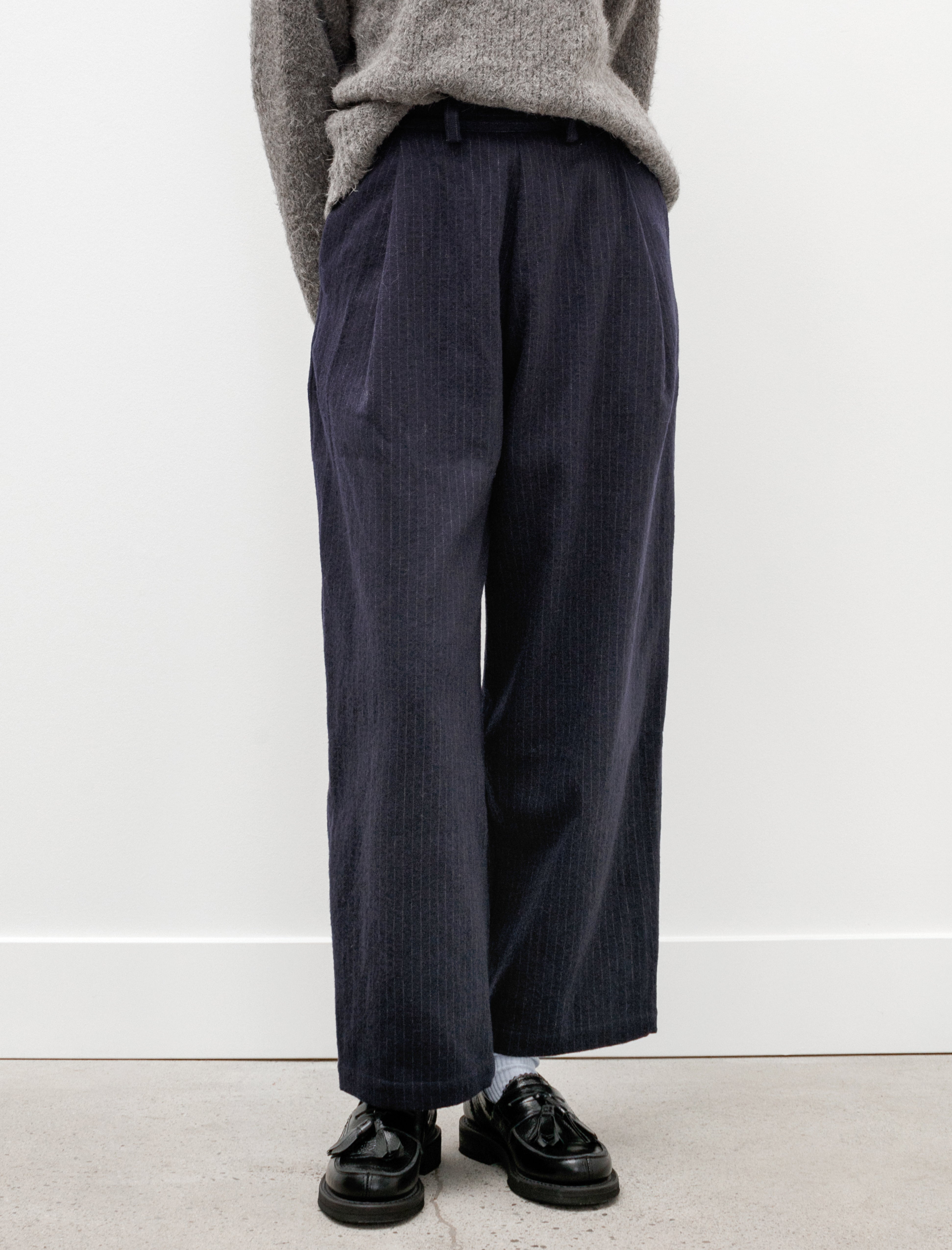 Cawley Georgia Trousers Pinstriped Japanese Wool Navy – Neighbour