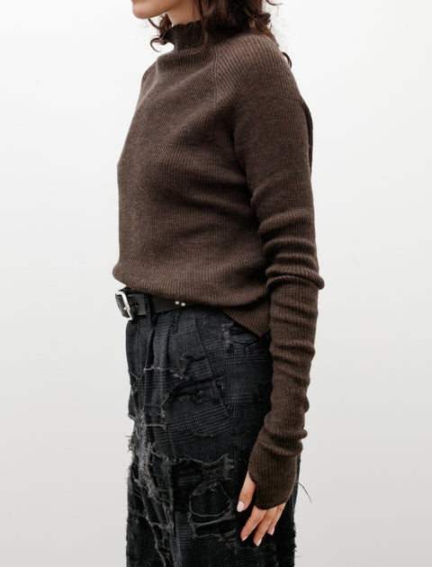 Y's by Yohji Yamamoto Mockneck Knit with Thumb Holes Dark Brown