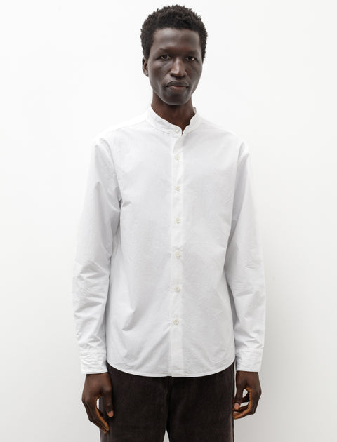 Evan Kinori Band Collar Shirt Typewriter Cloth White