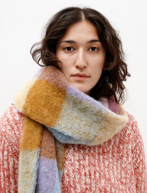 Acne Studios Checked Wool Fringe Scarf Violet/Yellow/Blue