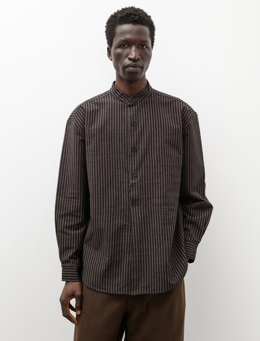 Popover Shirt Double Stripe Navy Brown