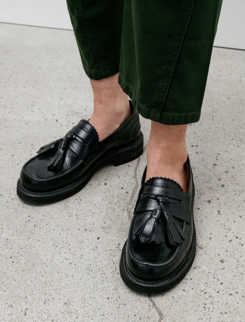 Our Legacy Tassel Loafer Black Crackle Patent Leather