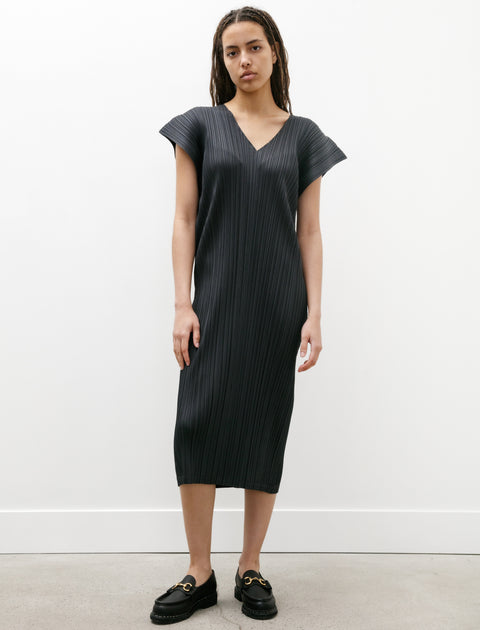 Pleats Please by Issey Miyake V Back Short Sleeve Dress Charcoal