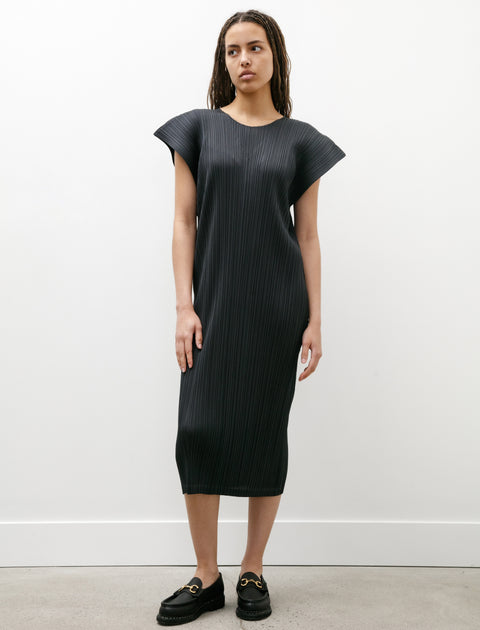 Pleats Please by Issey Miyake V Back Short Sleeve Dress Charcoal