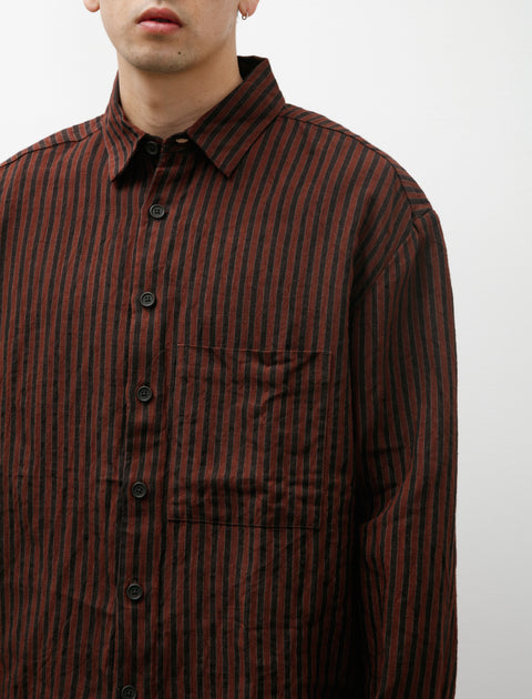 Evan Kinori Big Shirt Two Yarn Dyed Linen Stripe Navy Red