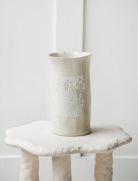 Nathalee Paolinelli Cylinder Vase Cream Gloss with Lichen Pop
