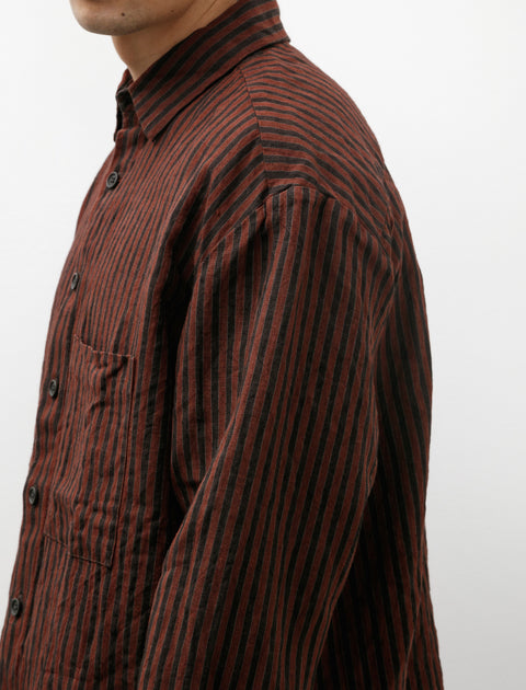 Evan Kinori Big Shirt Two Yarn Dyed Linen Stripe Navy Red