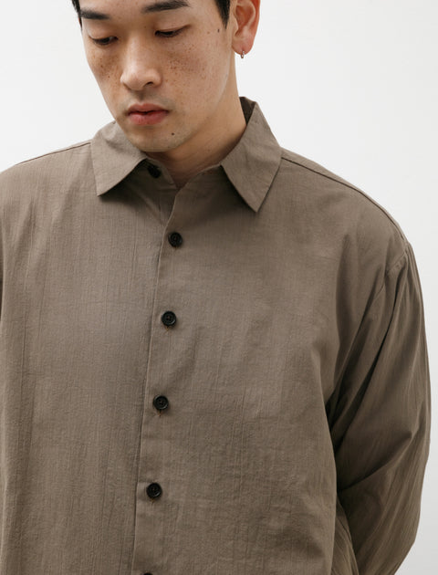 Evan Kinori Flat Hem Shirt Organic Cotton Batiste Dark Beige