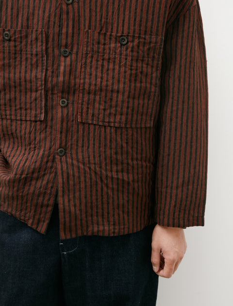 Evan Kinori Field Shirt Two Yarn Dyed Linen Stripe Navy Red