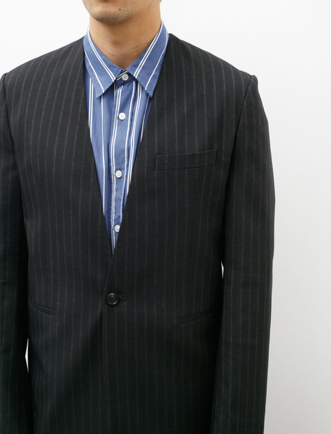 Acne Studios Collarless Suit Jacket Black Grey Stripe