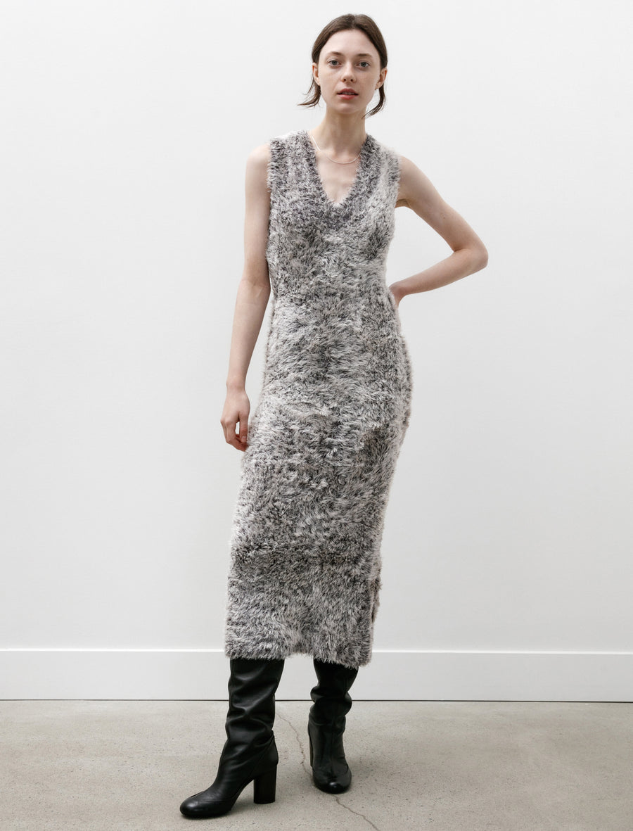 Kanako Sakai Silk Fur V-Neck Dress White/Black Neighbour Kanako Sakai Silk Fur V-Neck Dress White/Black Neighbour